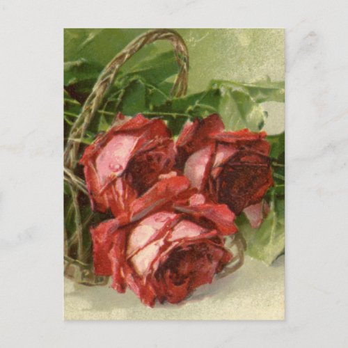 Vintage Valentines Day Love Crimson Red Roses Holiday Postcard