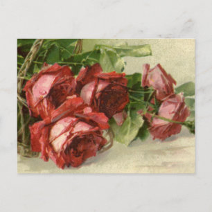 Vintage Valentine's Day Love, Crimson Red Roses Holiday Postcard