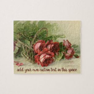 Vintage Valentine's Day Love, Crimson Red Roses Jigsaw Puzzle