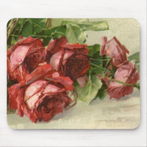 Vintage Valentines Day Love Crimson Red Roses Mouse Pad