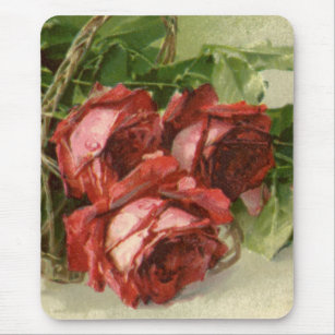 Vintage Valentine's Day Love, Crimson Red Roses Mouse Pad