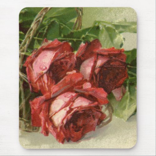 Vintage Valentines Day Love Crimson Red Roses Mouse Pad