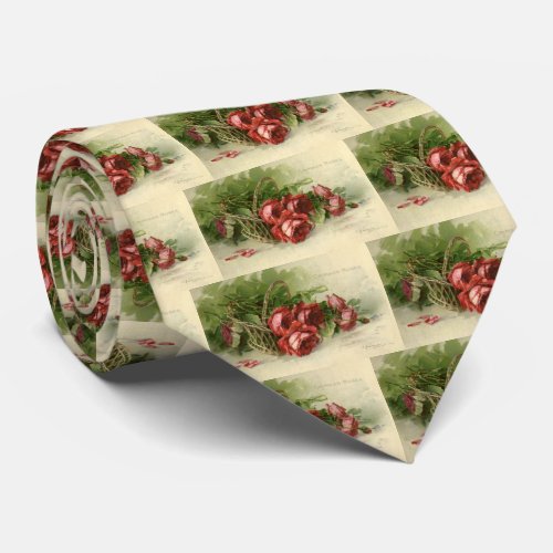 Vintage Valentines Day Love Crimson Red Roses Neck Tie