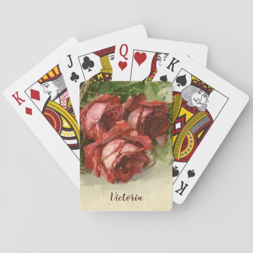 Vintage Valentines Day Love Crimson Red Roses Playing Cards