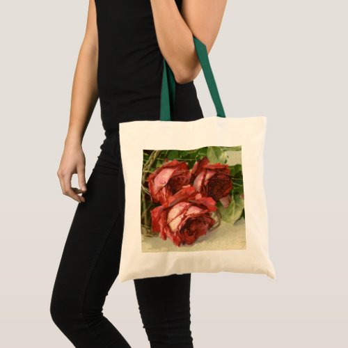 Vintage Valentines Day Love Crimson Red Roses Tote Bag