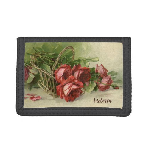 Vintage Valentines Day Love Crimson Red Roses Trifold Wallet