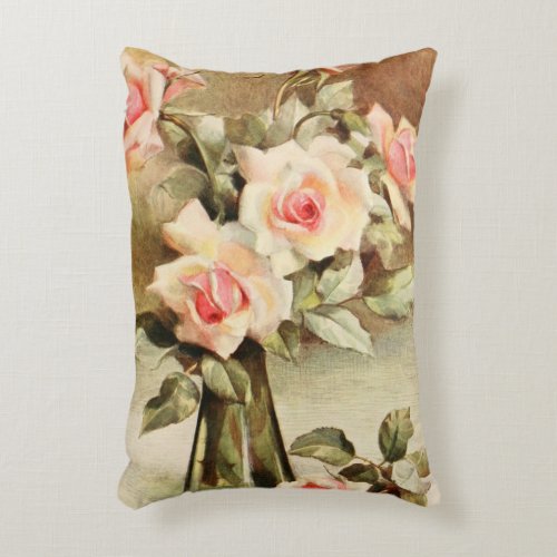 Vintage Valentines Day Love Romance Pink Roses Accent Pillow