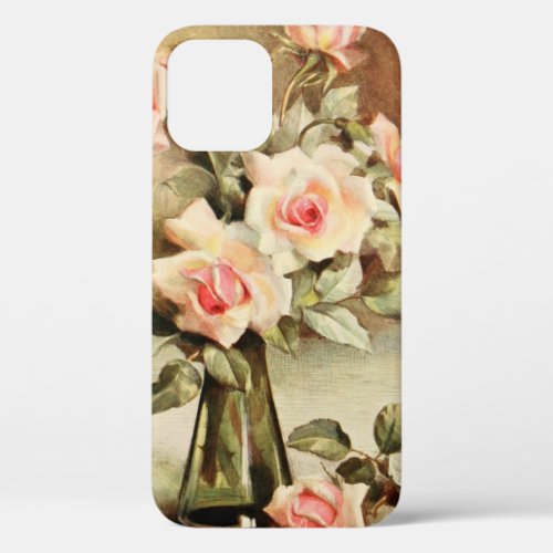 Vintage Valentines Day Love Romance Pink Roses iPhone 12 Case