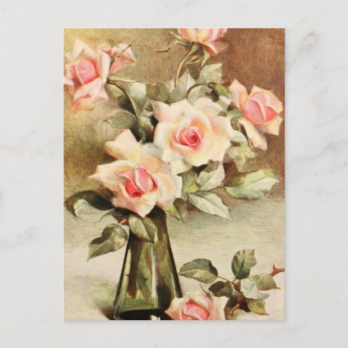 Vintage Valentines Day Love Romance Pink Roses Holiday Postcard