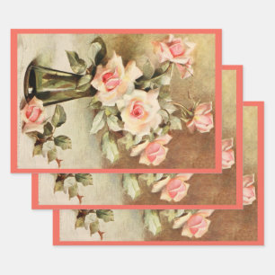 Vintage Valentine's Day Love Romance Pink Roses Wrapping Paper Sheets