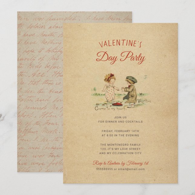 Vintage Valentine's Day Old Fashioned Party Cute Invitation (Front/Back)