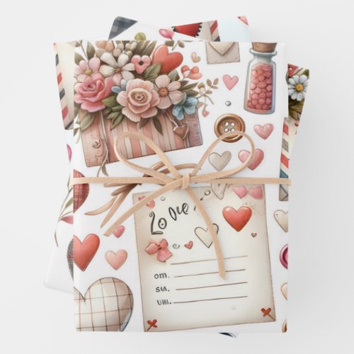 Vintage Valentines Day Pattern Wrapping Paper Sheets