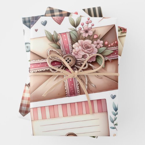 Vintage Valentines Day Pattern Wrapping Paper Sheets