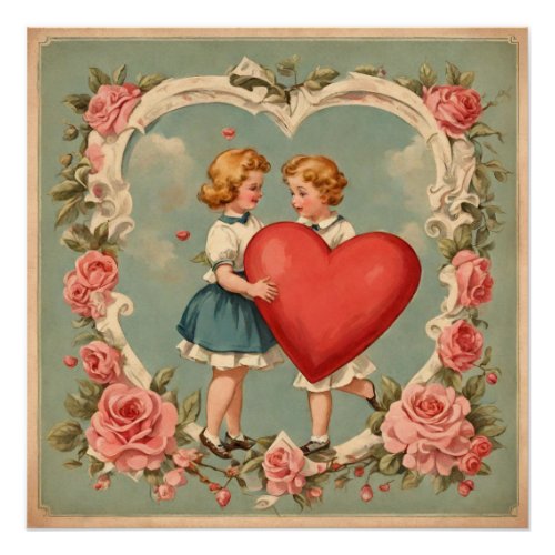 Vintage Valentines Day Pink Roses  Poster