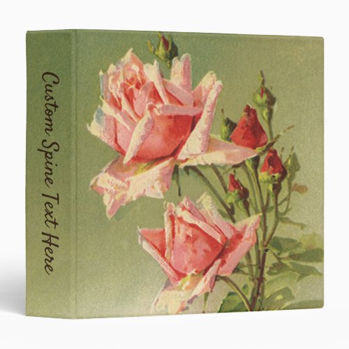 Vintage Valentines Day Pink Victorian Garden Rose 3 Ring Binder