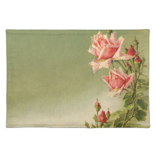 Vintage Valentine's Day Pink Victorian Garden Rose Cloth Placemat