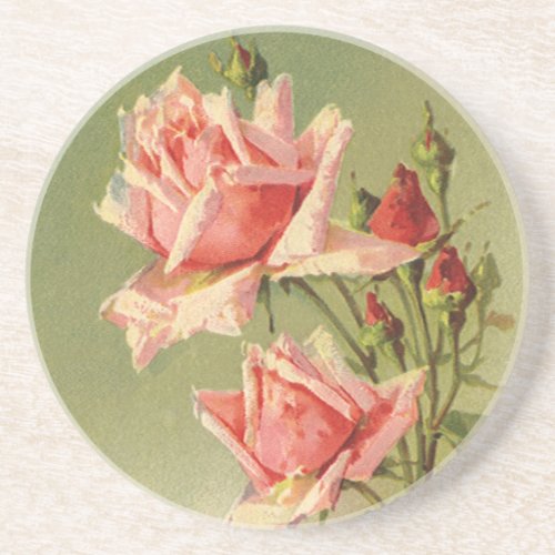 Vintage Valentines Day Pink Victorian Garden Rose Coaster