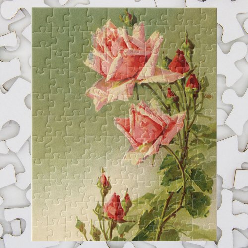 Vintage Valentines Day Pink Victorian Garden Rose Jigsaw Puzzle