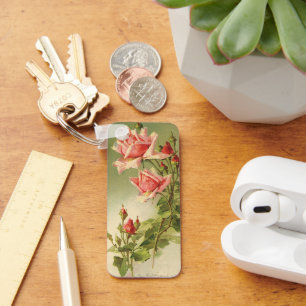 Vintage Valentine's Day Pink Victorian Garden Rose Keychain