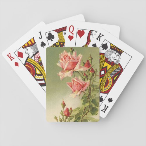 Vintage Valentines Day Pink Victorian Garden Rose Playing Cards