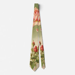 Vintage Valentine's Day Pink Victorian Garden Rose Tie