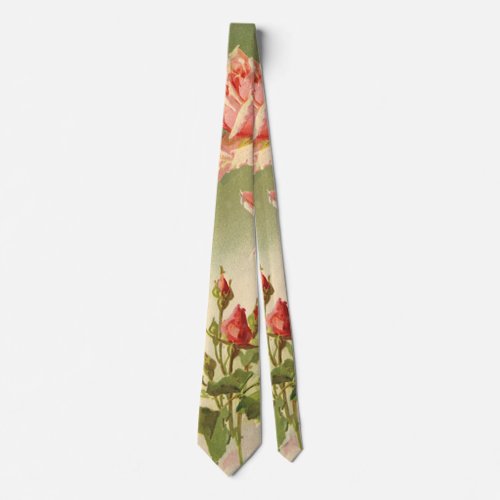 Vintage Valentines Day Pink Victorian Garden Rose Tie