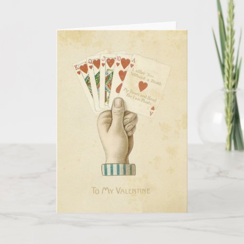 Vintage Valentines Day Poker Hand Red Hearts Love Holiday Card