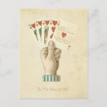 Vintage Valentine's Day Poker Hand Red Hearts Love Holiday Postcard