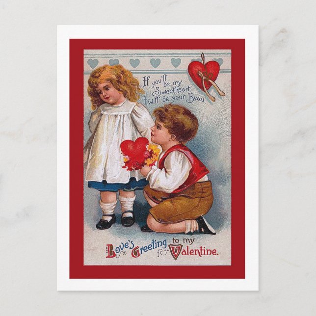 Vintage Valentine's Day Postcard, old-fashioned Holiday Postcard (Front)
