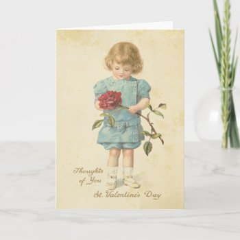 Vintage Valentine's Day Red Rose Cute Little Girl Holiday Card by red_dress at Zazzle