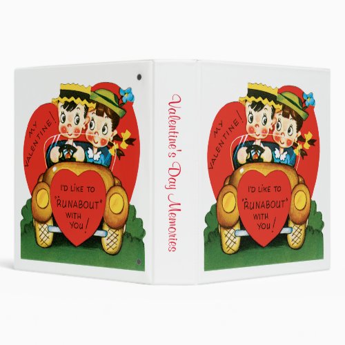 Vintage Valentines Day Retro Girl and Boy in Car 3 Ring Binder