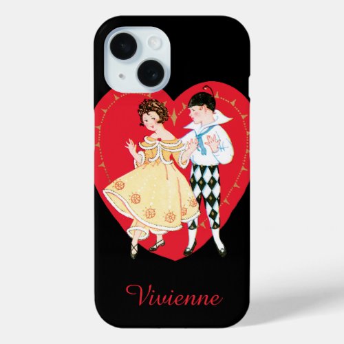 Vintage Valentines Day Retro Harlequin and Heart iPhone 15 Case