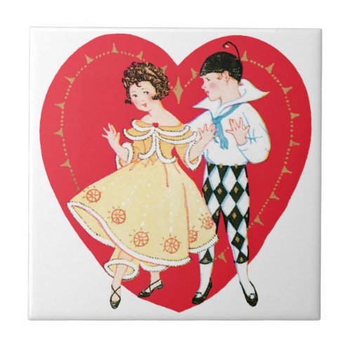 Vintage Valentines Day Retro Harlequin and Heart Ceramic Tile