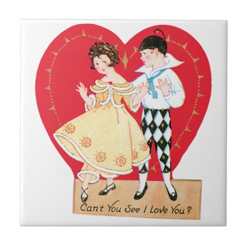 Vintage Valentines Day Retro Harlequin and Heart Ceramic Tile