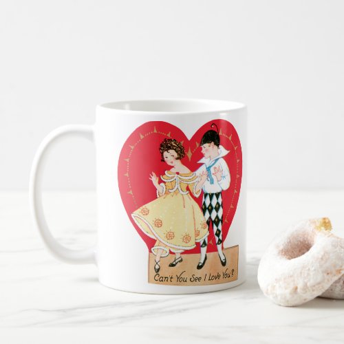 Vintage Valentines Day Retro Harlequin and Heart Coffee Mug