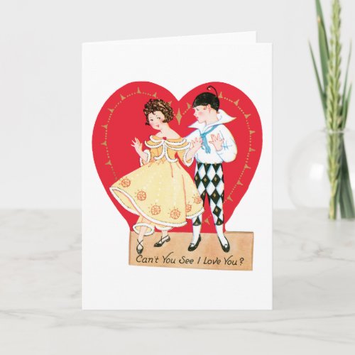 Vintage Valentines Day Retro Harlequin and Heart Holiday Card