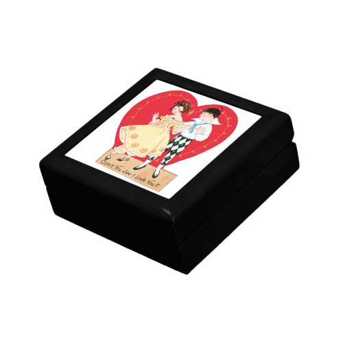 Vintage Valentines Day Retro Harlequin and Heart Keepsake Box