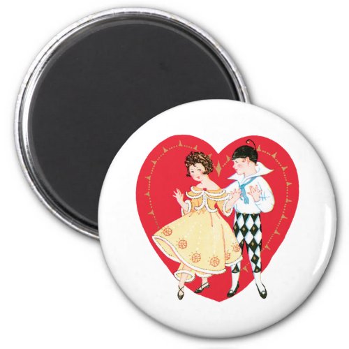 Vintage Valentines Day Retro Harlequin and Heart Magnet