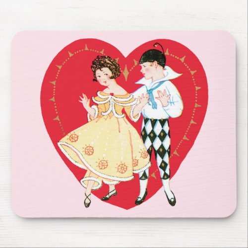 Vintage Valentines Day Retro Harlequin and Heart Mouse Pad