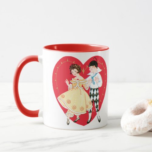Vintage Valentines Day Retro Harlequin and Heart Mug