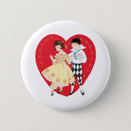 Vintage Valentines Day Retro Harlequin and Heart Pinback Button