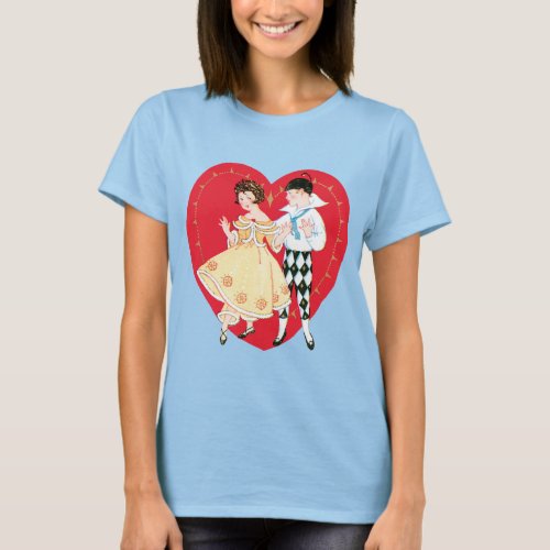 Vintage Valentines Day Retro Harlequin and Heart T_Shirt