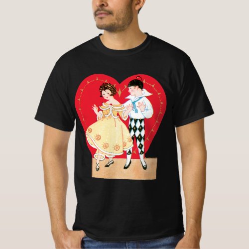 Vintage Valentines Day Retro Harlequin and Heart T_Shirt