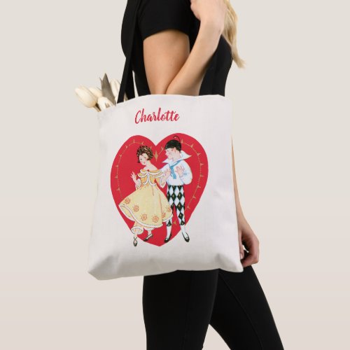 Vintage Valentines Day Retro Harlequin and Heart Tote Bag