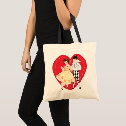 Vintage Valentines Day Retro Harlequin and Heart Tote Bag