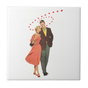 Vintage Valentine's Day, Romantic Floating Hearts Ceramic Tile