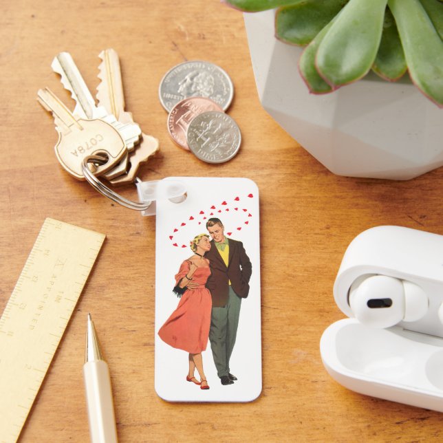Vintage Valentine's Day, Romantic Floating Hearts Keychain (Desk)