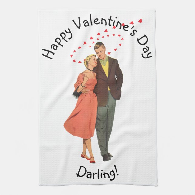 Vintage Valentine's Day, Romantic Floating Hearts Kitchen Towel (Vertical)