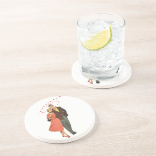 Vintage Valentine's Day, Romantic Floating Hearts Sandstone Coaster