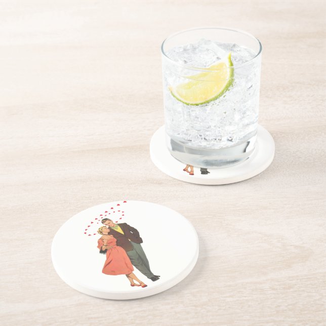 Vintage Valentine's Day, Romantic Floating Hearts Sandstone Coaster (Side)
